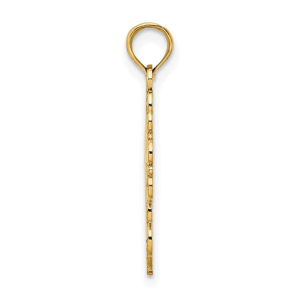 10K Yellow Gold Solid Polished Medium Beaded Lace Trim Cross Charm
