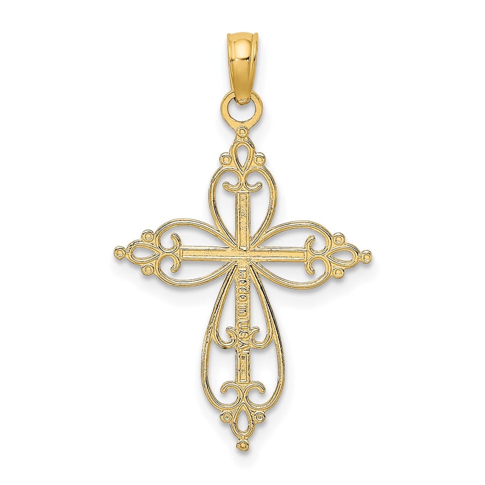 10K Yellow Gold Solid Polished Medium Beaded Passion Cross Charm