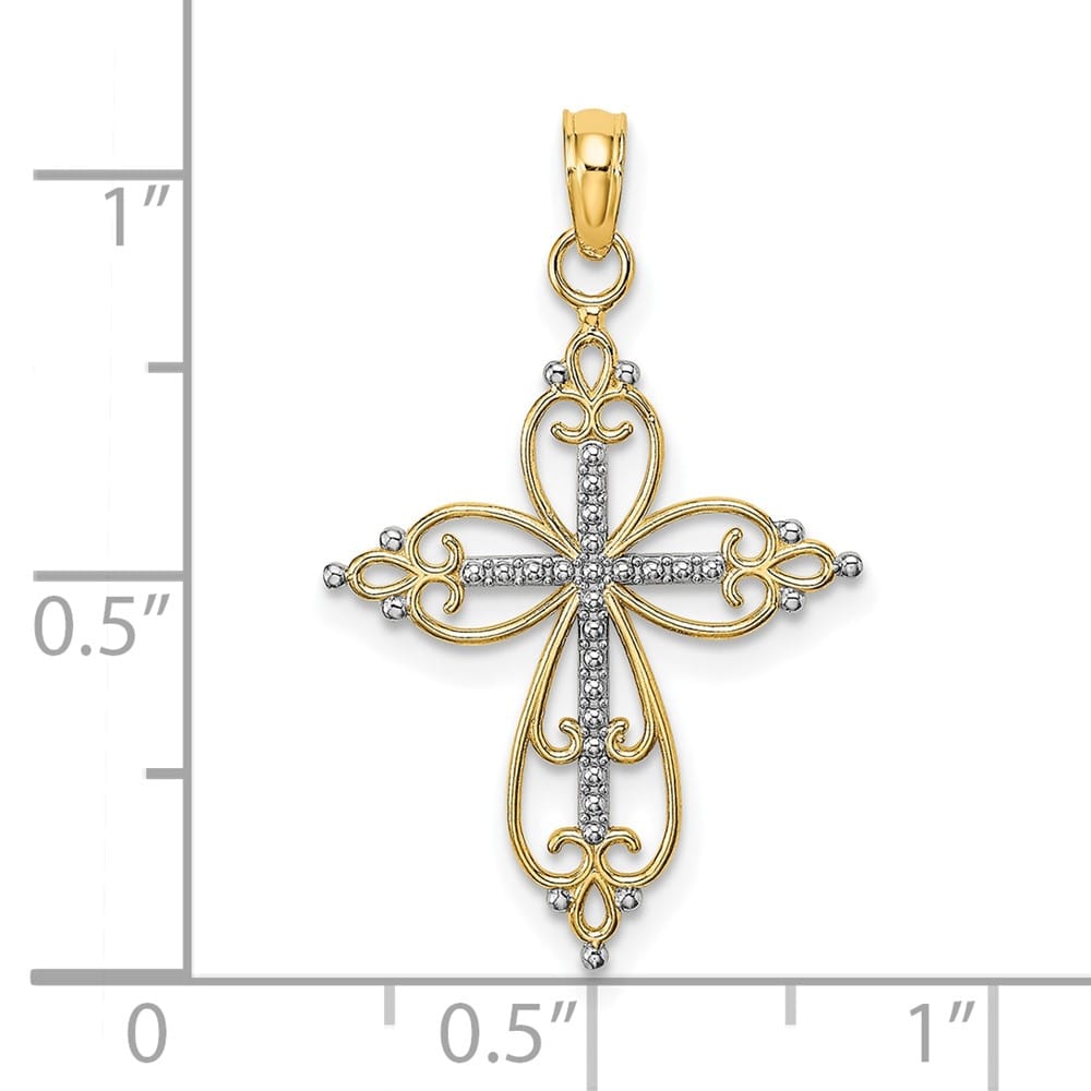 10K Yellow Gold Solid Polished Medium Beaded Passion Cross Charm