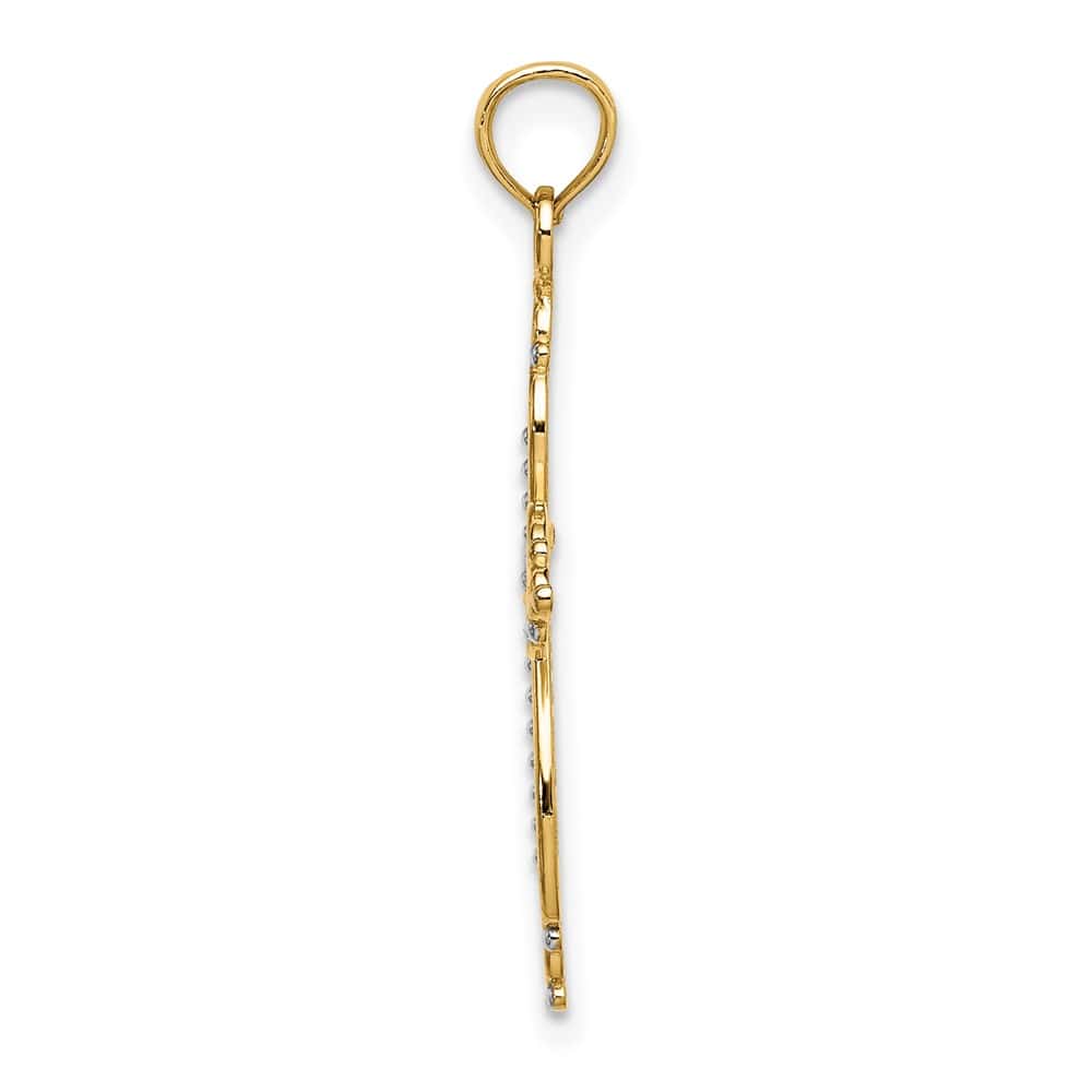 10K Yellow Gold Solid Polished Medium Beaded Passion Cross Charm