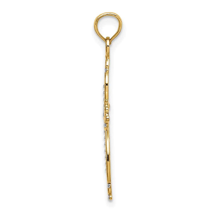10K Yellow Gold Solid Polished Medium Beaded Passion Cross Charm