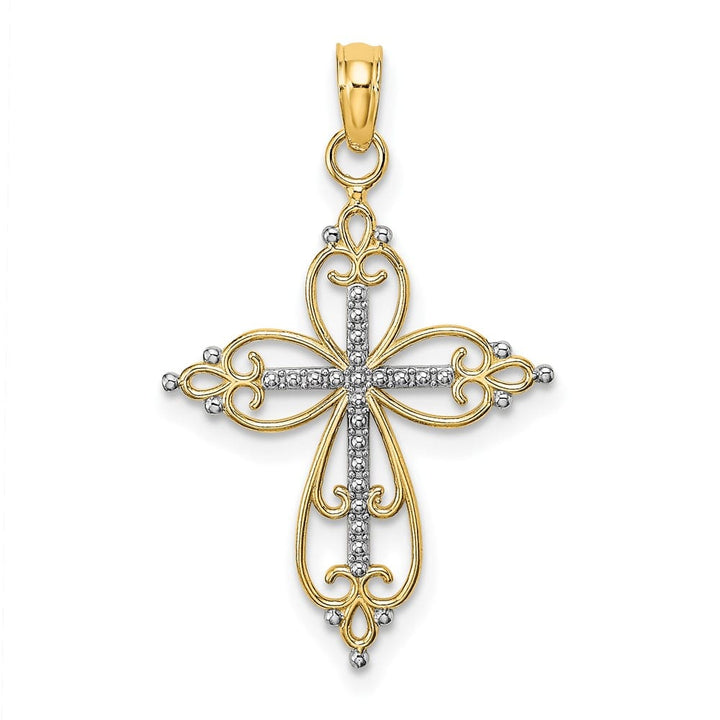 10K Yellow Gold Solid Polished Medium Beaded Passion Cross Charm