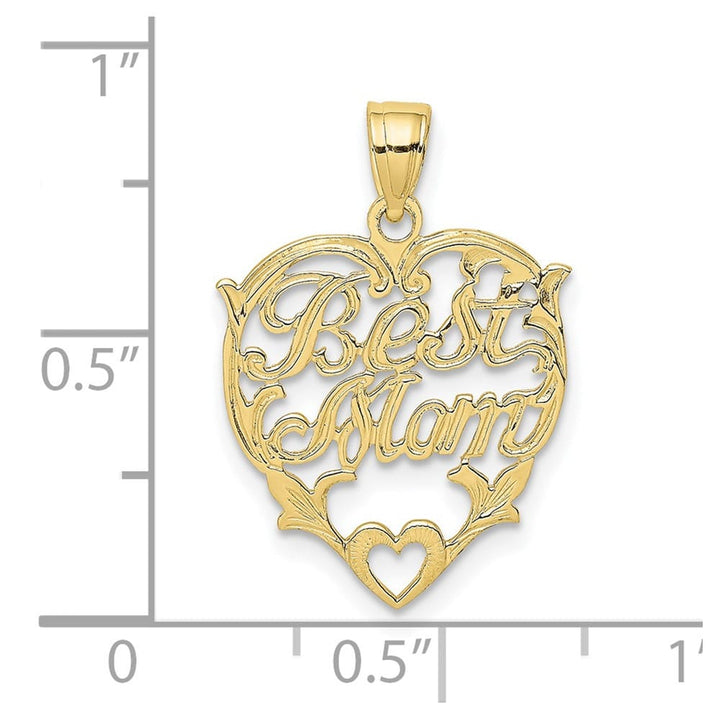 10K Yellow Gold Solid Polished Medium Best MOM in Heart Charm