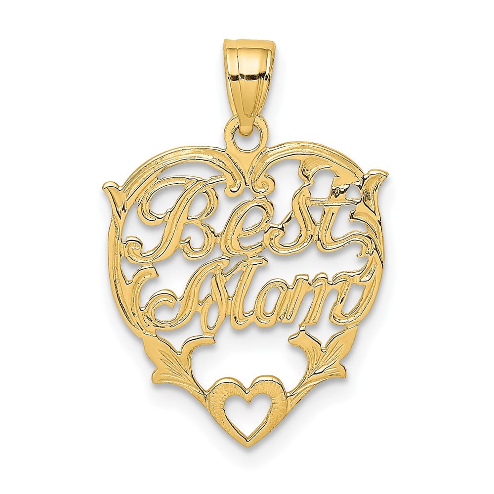 10K Yellow Gold Solid Polished Medium Best MOM in Heart Charm