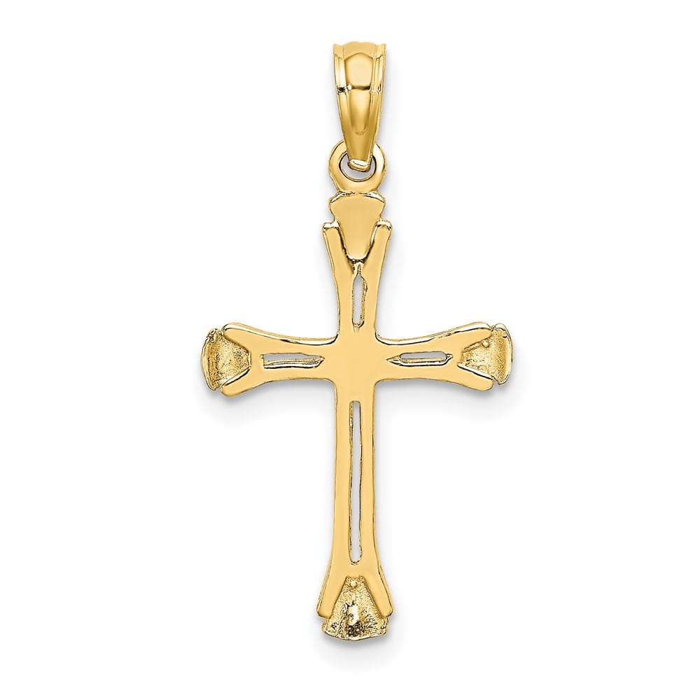 10K Yellow Gold Solid Polished Medium Beveled Cut-out Cross Pendant