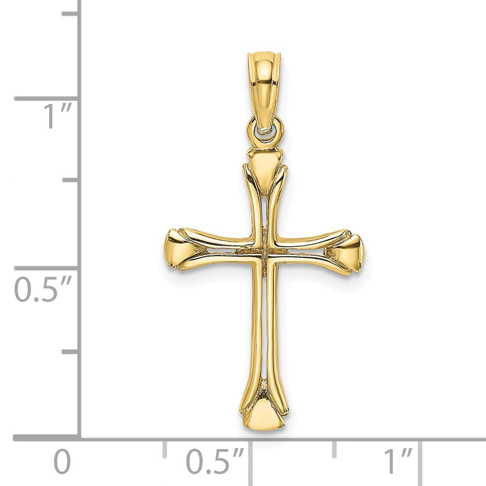 10K Yellow Gold Solid Polished Medium Beveled Cut-out Cross Pendant