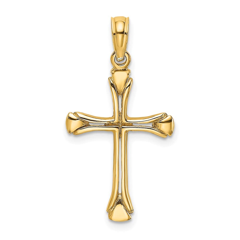 10K Yellow Gold Solid Polished Medium Beveled Cut-out Cross Pendant