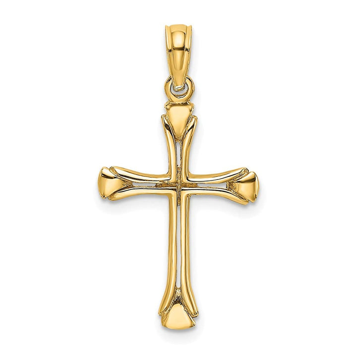 10K Yellow Gold Solid Polished Medium Beveled Cut-out Cross Pendant