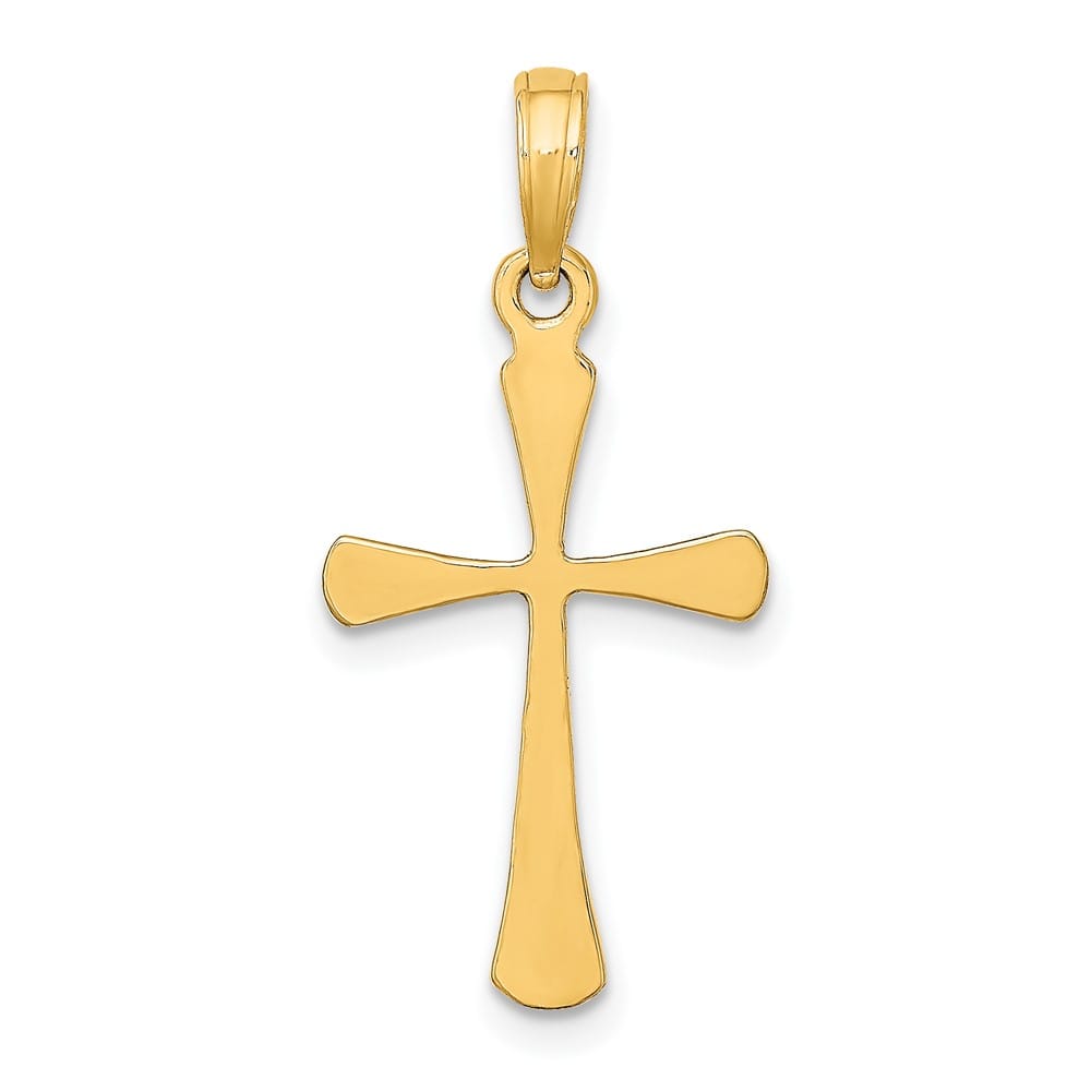 10K Yellow Gold Solid Polished Medium Beveled Tip Latin Cross Charm