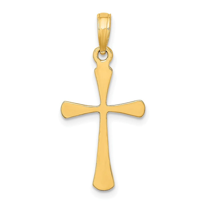 10K Yellow Gold Solid Polished Medium Beveled Tip Latin Cross Charm