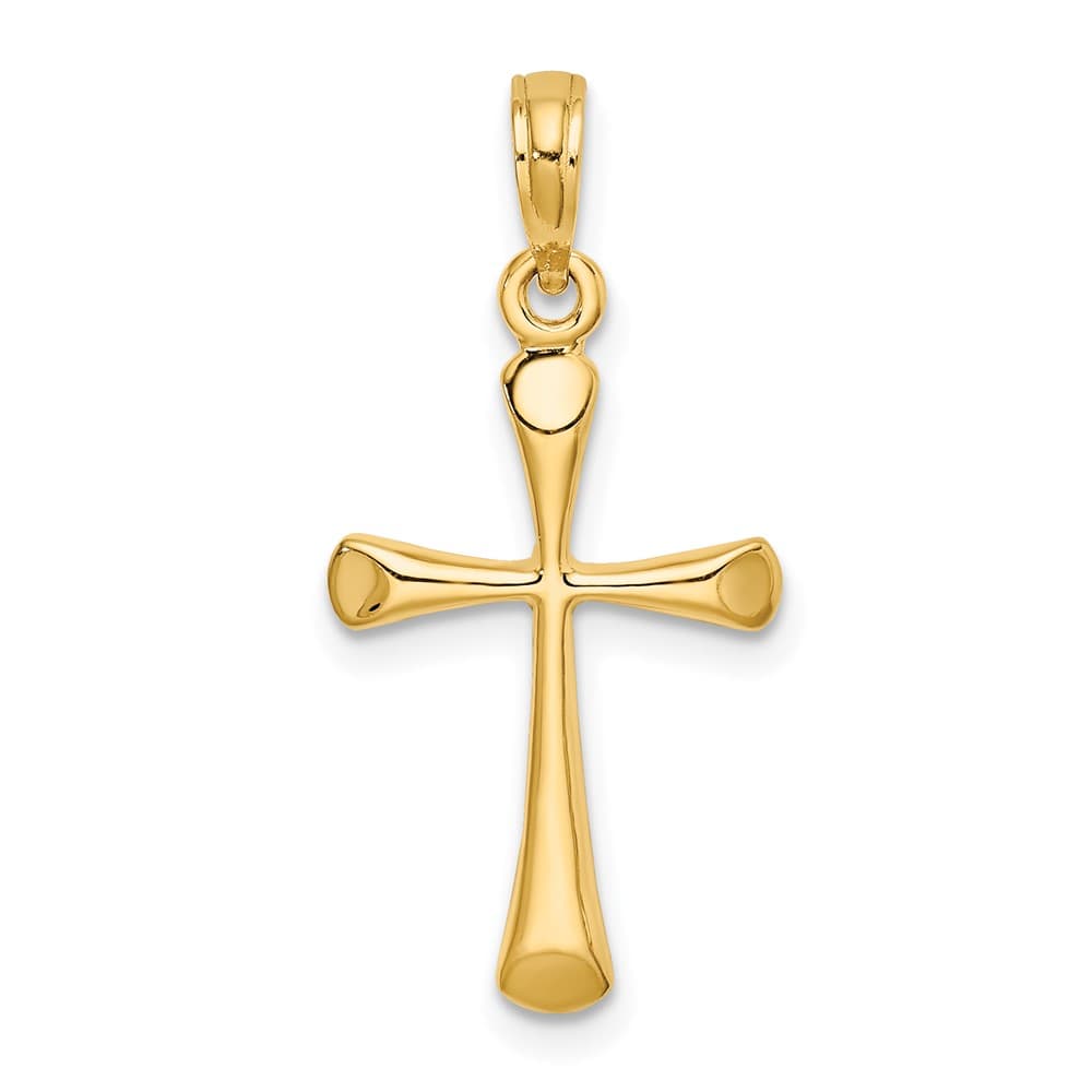 10K Yellow Gold Solid Polished Medium Beveled Tip Latin Cross Charm