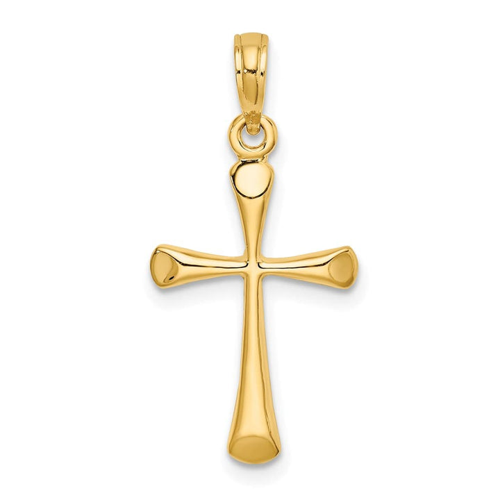 10K Yellow Gold Solid Polished Medium Beveled Tip Latin Cross Charm