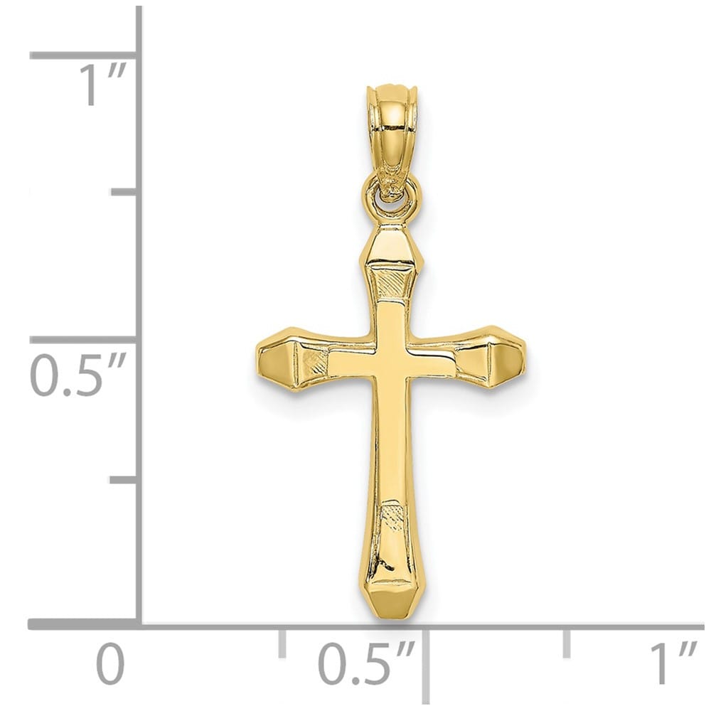 10K Yellow Gold Solid Polished Medium Beveled Tips Cross Charm