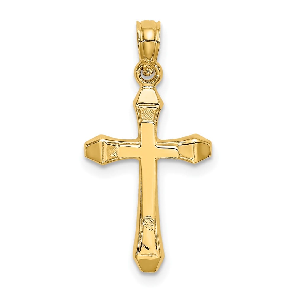 10K Yellow Gold Solid Polished Medium Beveled Tips Cross Charm