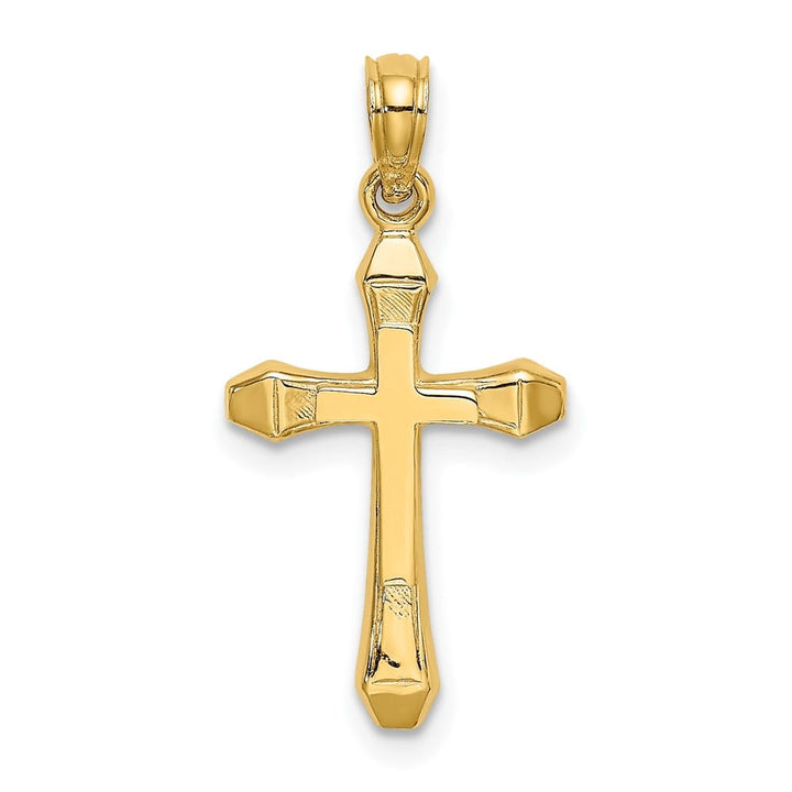 10K Yellow Gold Solid Polished Medium Beveled Tips Cross Charm