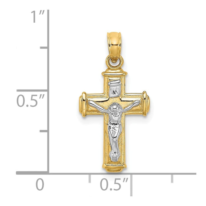 10K Yellow Gold Solid Polished Medium Block Crucifix INRI Charm