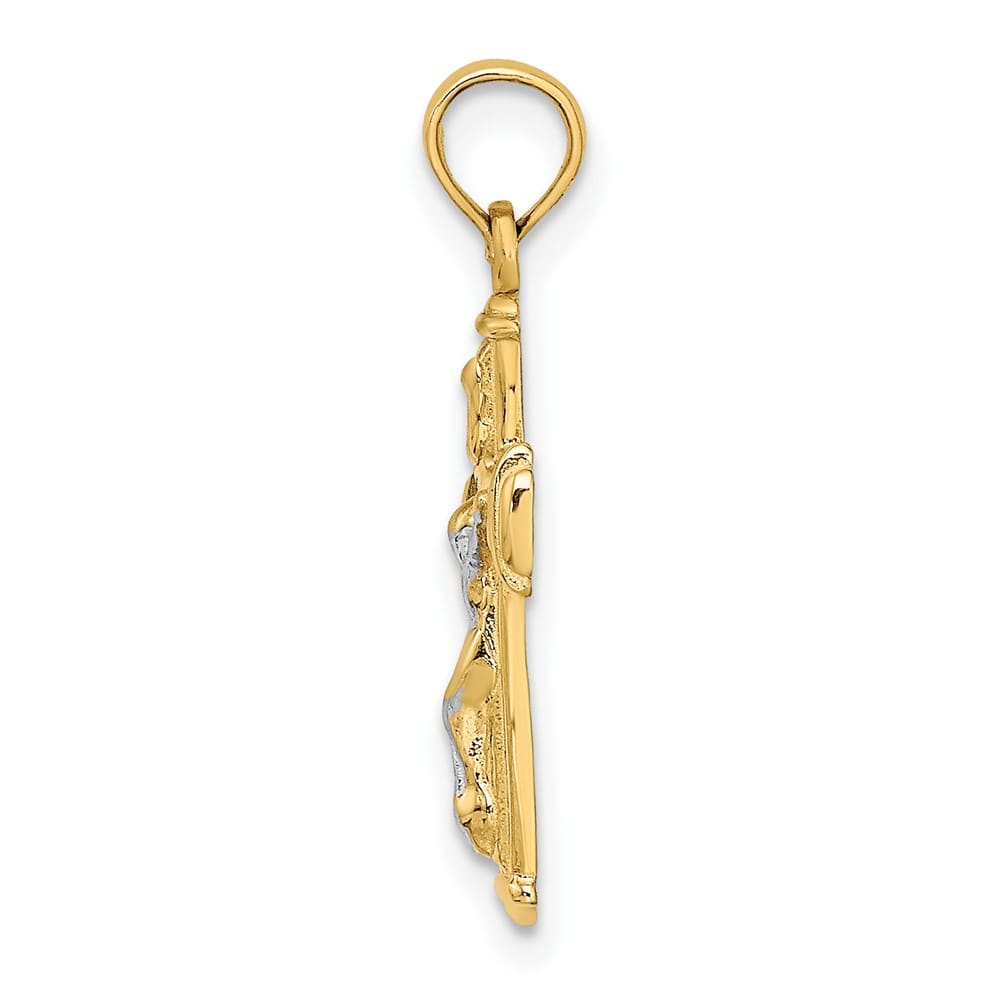 10K Yellow Gold Solid Polished Medium Block Crucifix INRI Charm