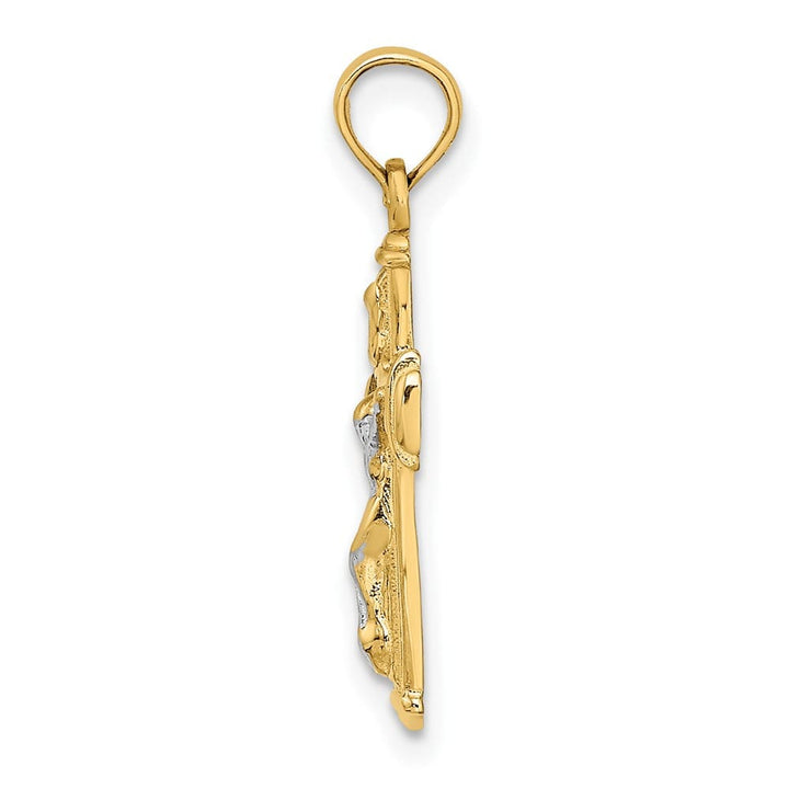 10K Yellow Gold Solid Polished Medium Block Crucifix INRI Charm
