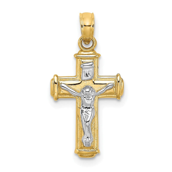 10K Yellow Gold Solid Polished Medium Block Crucifix INRI Charm