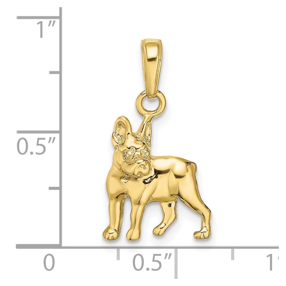 10K Yellow Gold Solid Polished Medium Boston Terrier Dog Pendant