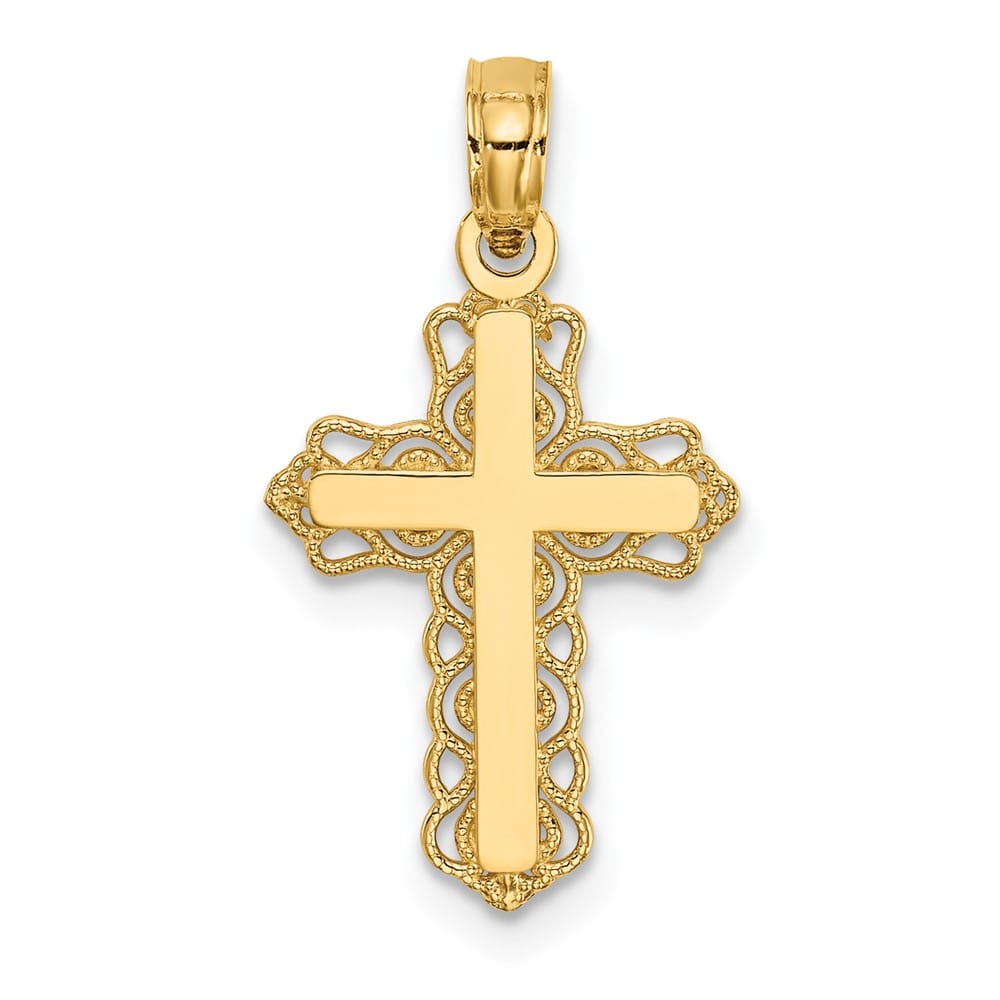 10K Yellow Gold Solid Polished Medium Budded Cross Charm