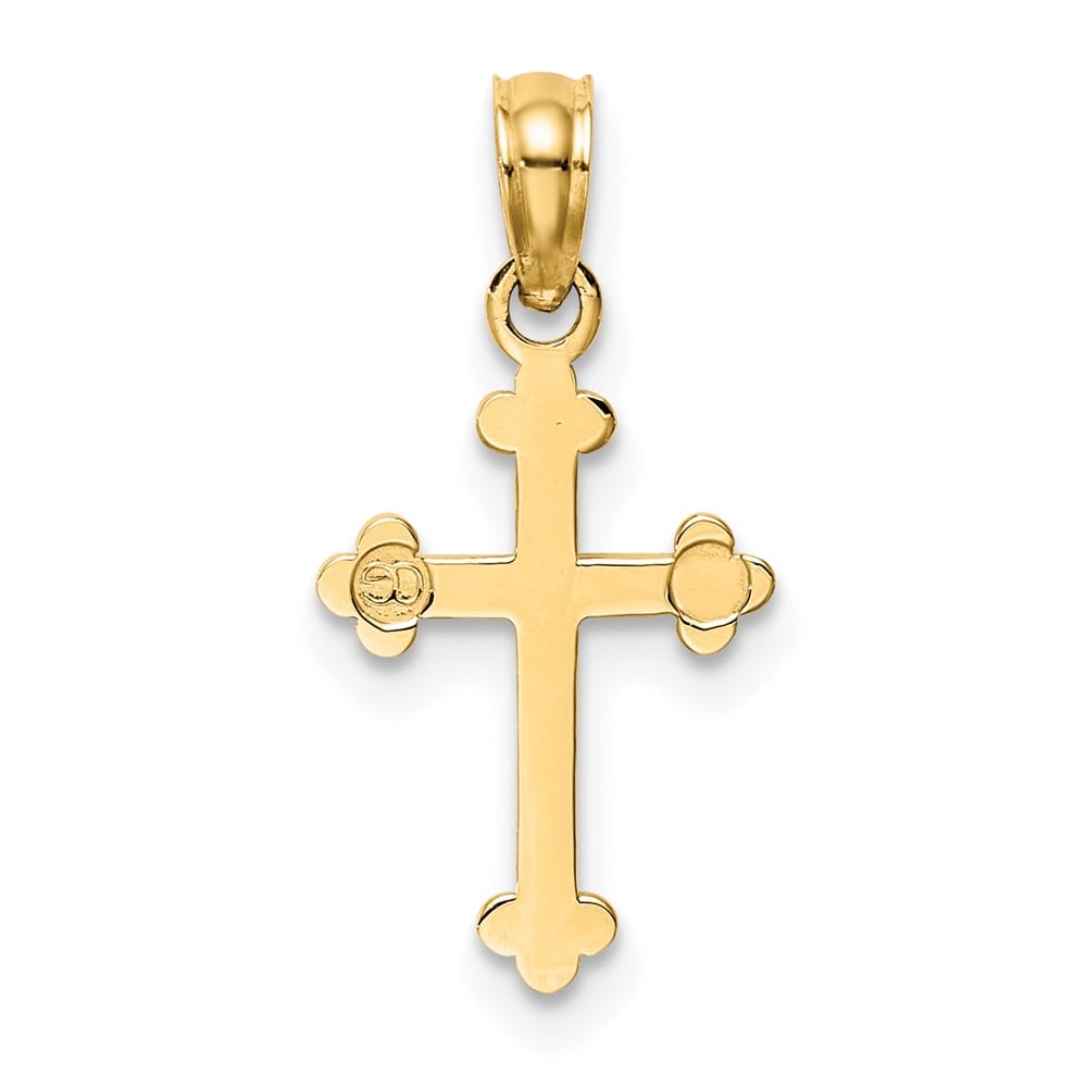 10K Yellow Gold Solid Polished Medium Budded Cross Charm