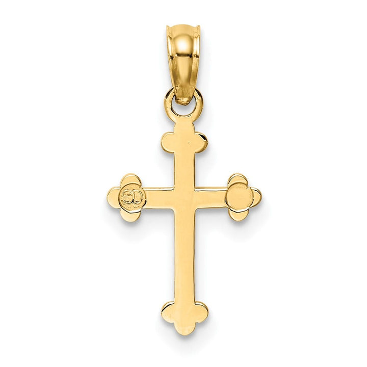 10K Yellow Gold Solid Polished Medium Budded Cross Charm