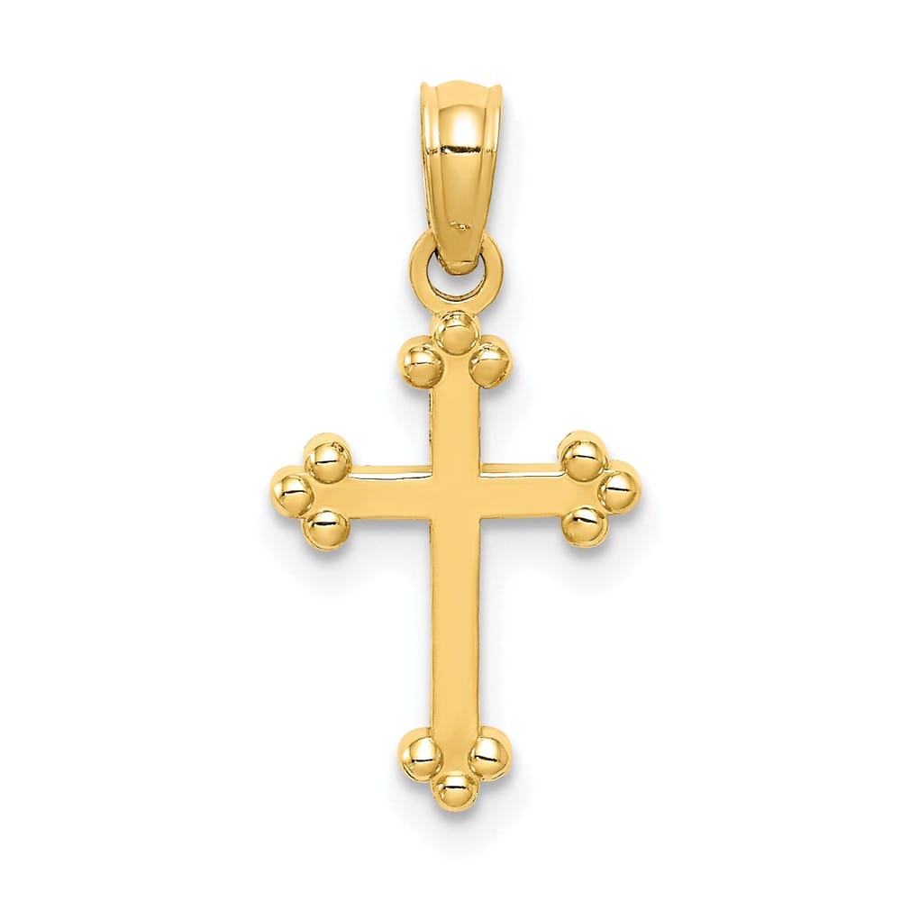 10K Yellow Gold Solid Polished Medium Budded Cross Charm