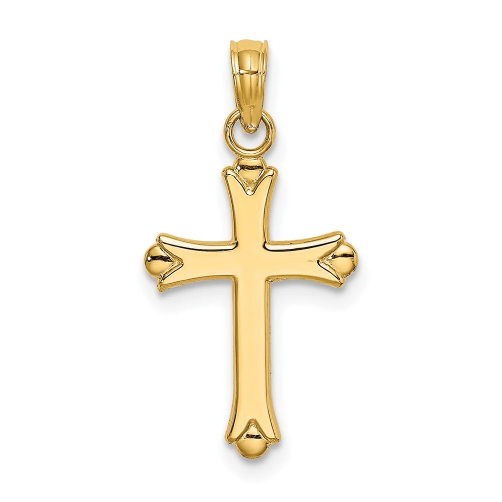 10K Yellow Gold Solid Polished Medium Budded Cross Charm