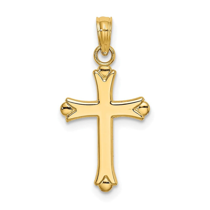 10K Yellow Gold Solid Polished Medium Budded Cross Charm
