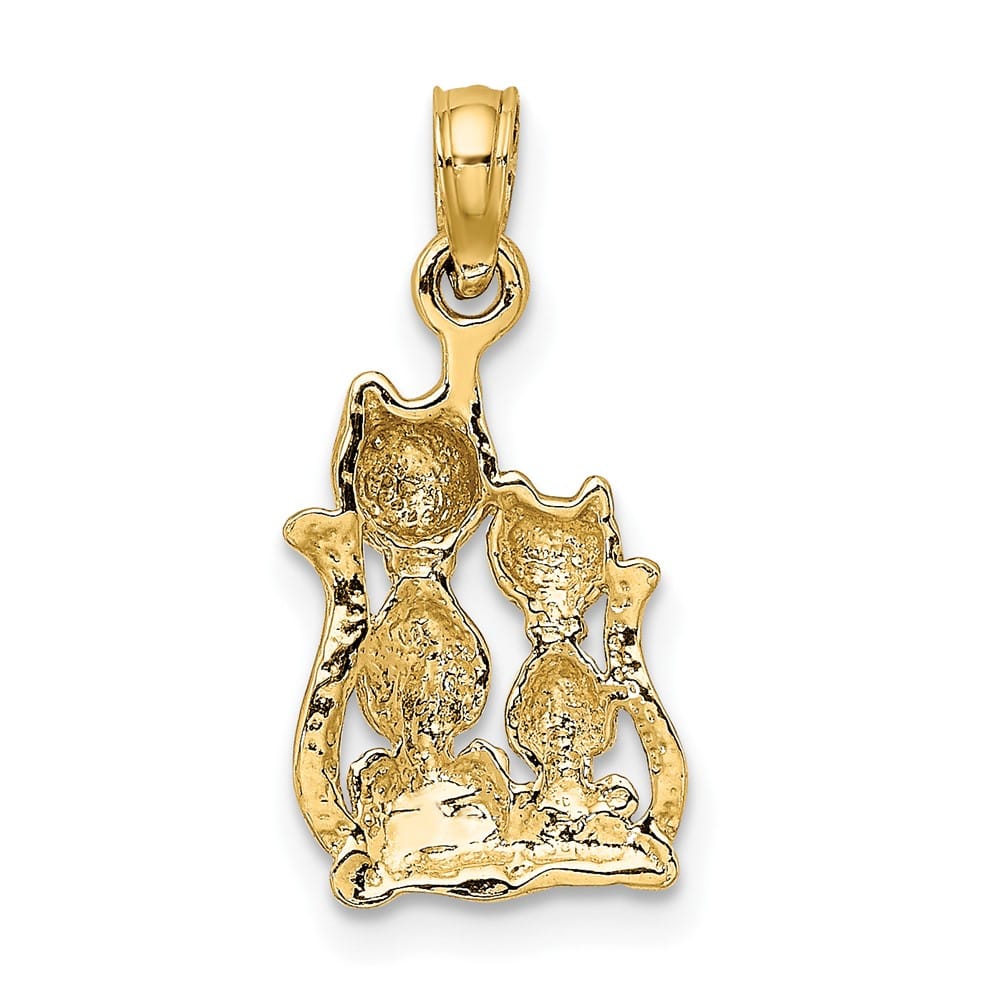 10K Yellow Gold Solid Polished Medium Cat and Kitten Charm