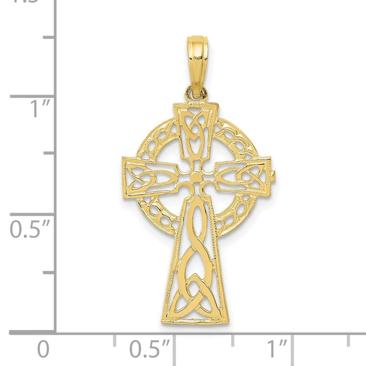 10K Yellow Gold Solid Polished Medium Celtic Claddagh Cross Pendant