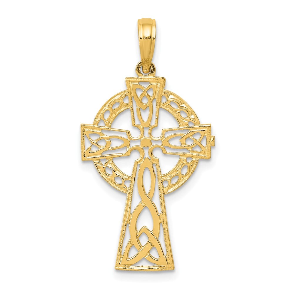 10K Yellow Gold Solid Polished Medium Celtic Claddagh Cross Pendant