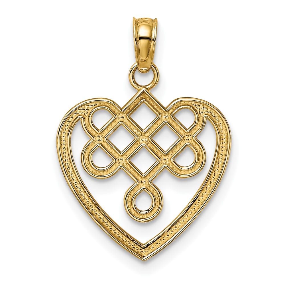 10K Yellow Gold Solid Polished Medium Celtic Knot Heart Charm