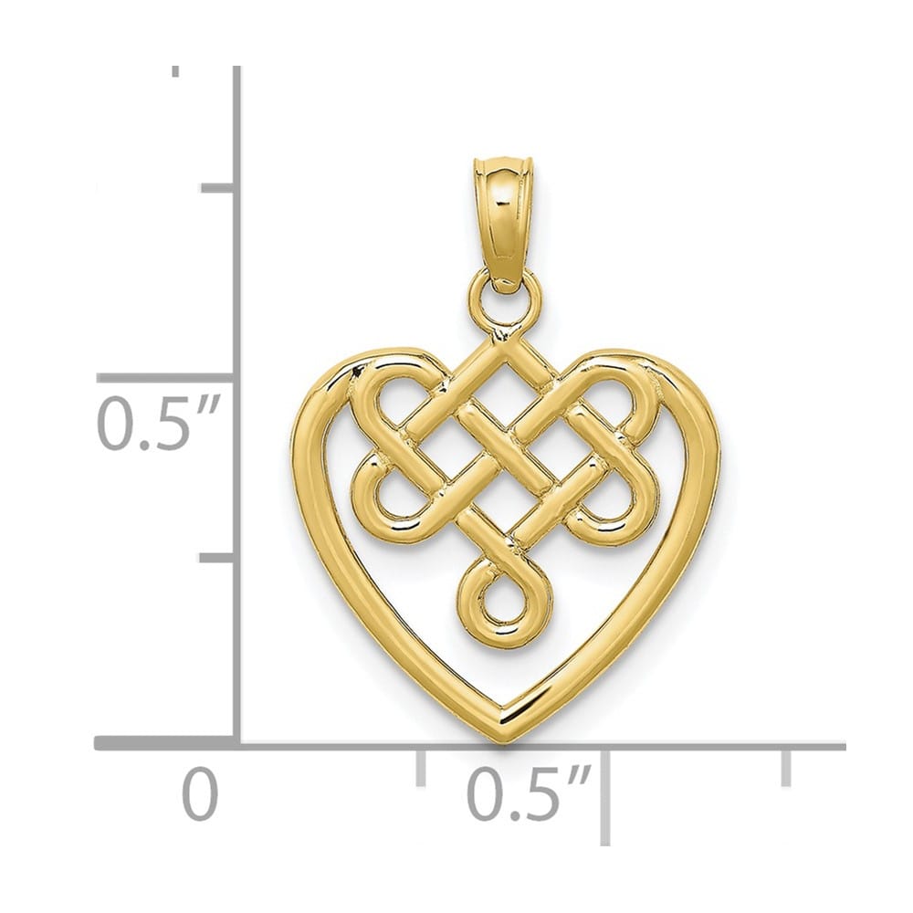 10K Yellow Gold Solid Polished Medium Celtic Knot Heart Charm