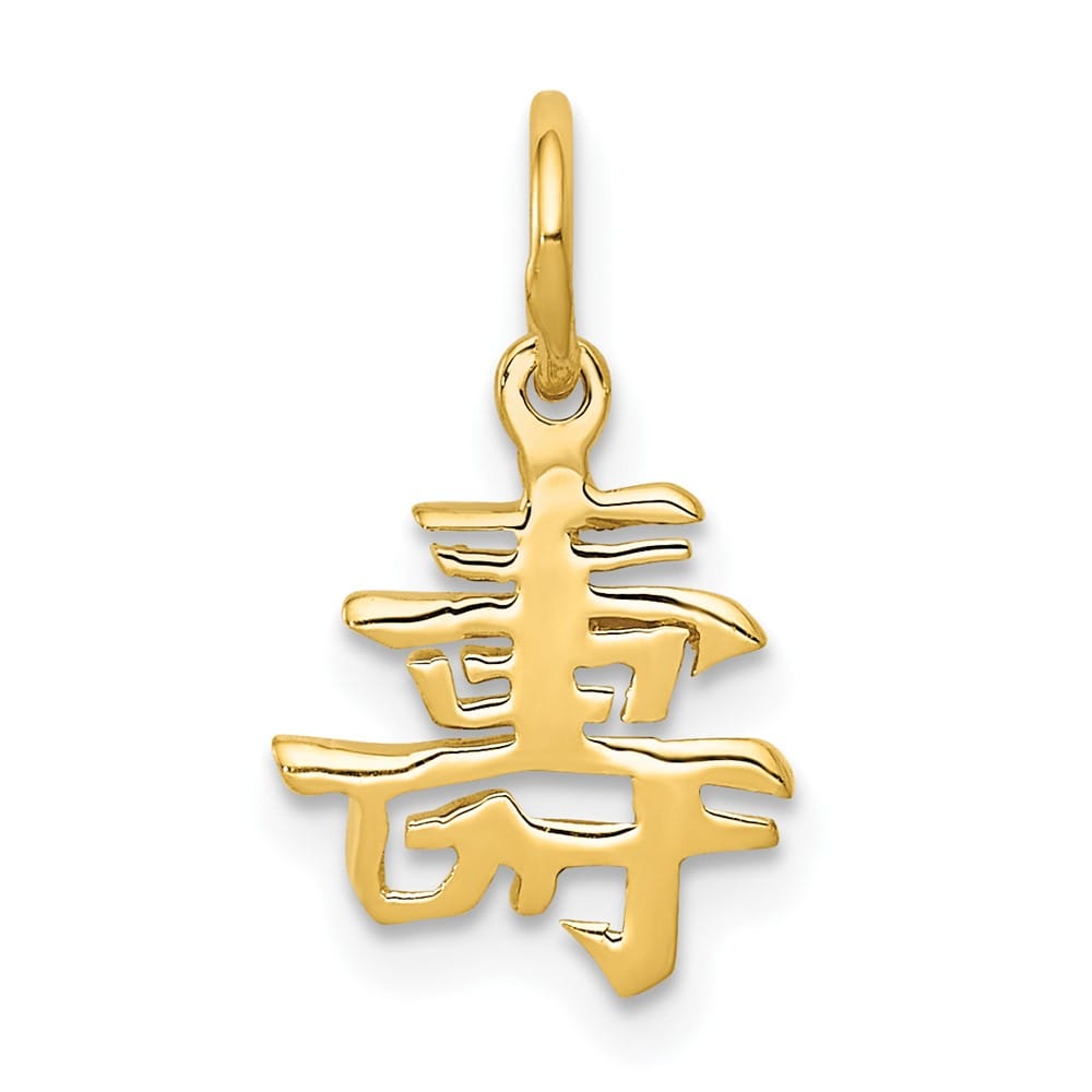 10K Yellow Gold Solid Polished Medium Chinese Symbol Long Life Charm