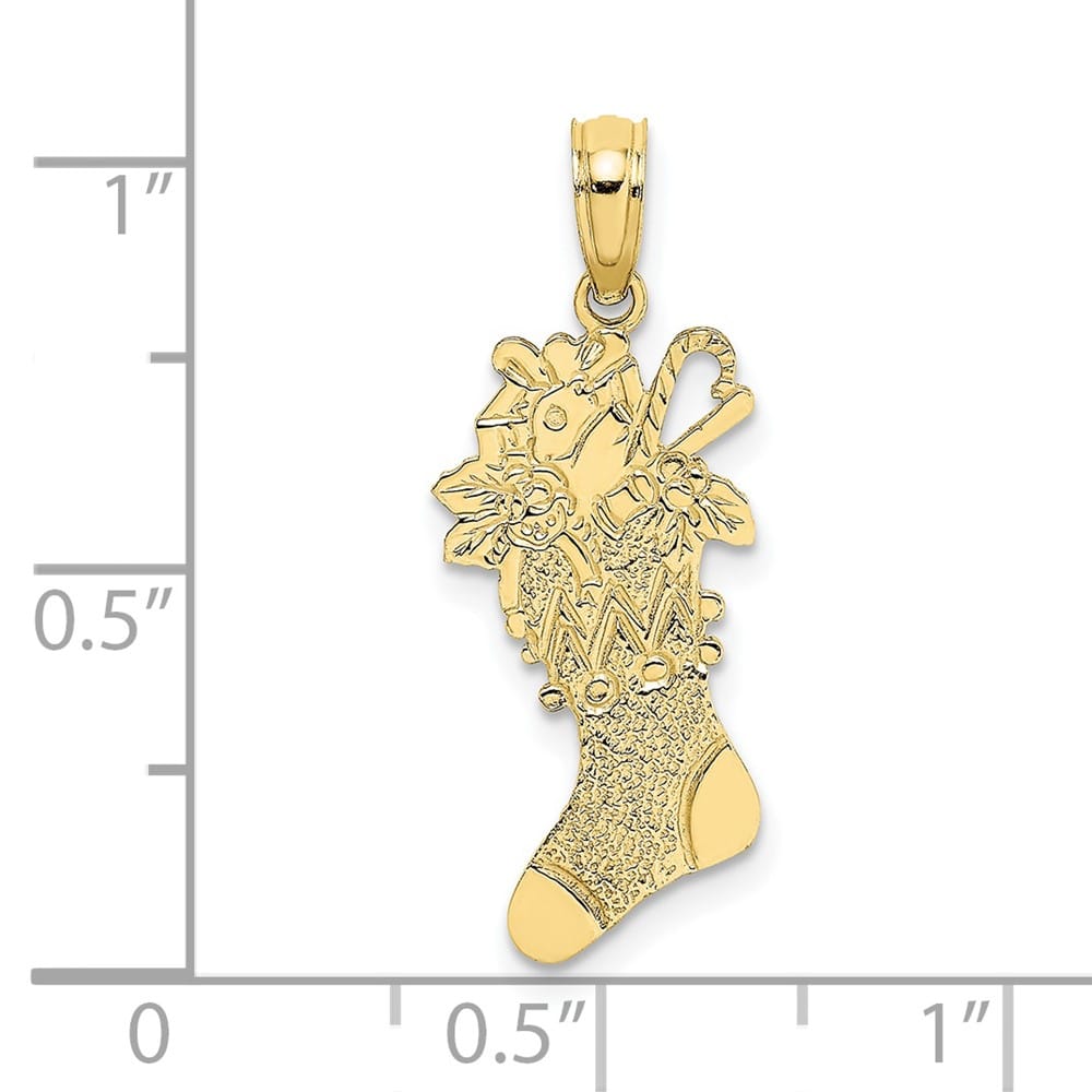 10K Yellow Gold Solid Polished Medium Christmas Stocking Pendant