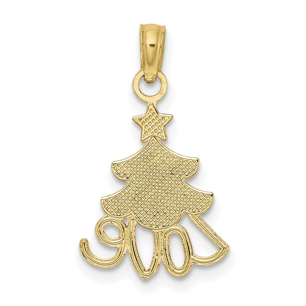 10K Yellow Gold Solid Polished Medium Christmas Tree Love Charm
