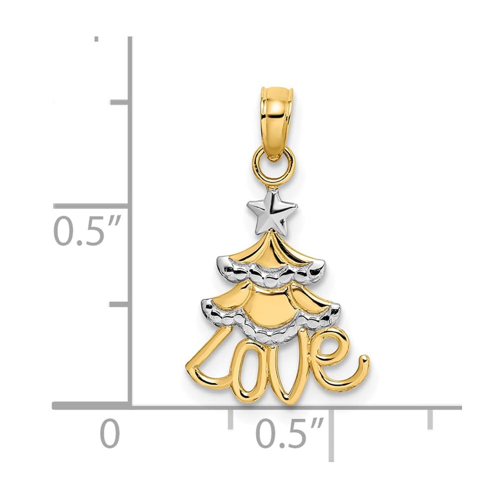 10K Yellow Gold Solid Polished Medium Christmas Tree Love Charm