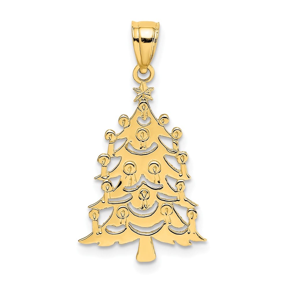 10K Yellow Gold Solid Polished Medium Christmas Tree Pendant