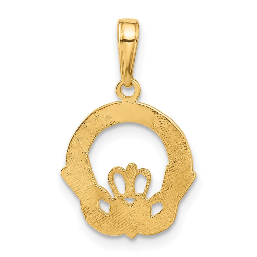 10K Yellow Gold Solid Polished Medium Claddagh Charm