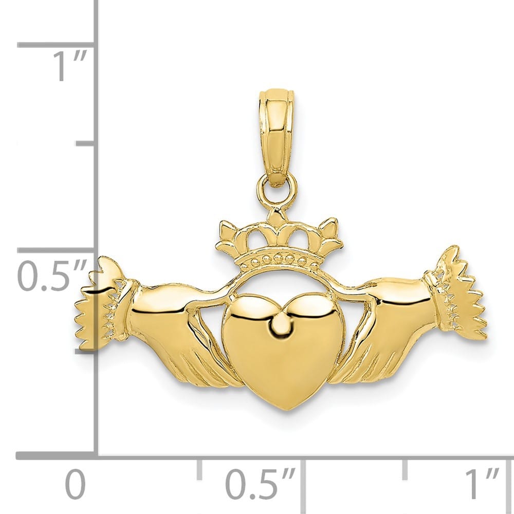 10K Yellow Gold Solid Polished Medium Claddagh Pendant