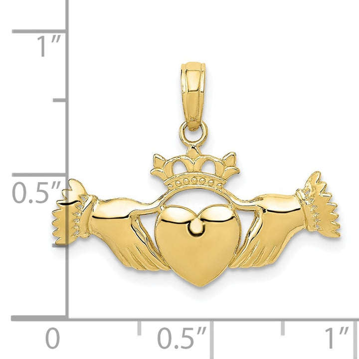 10K Yellow Gold Solid Polished Medium Claddagh Pendant