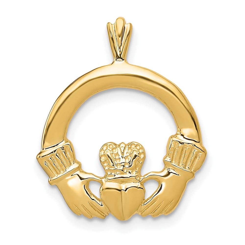 10K Yellow Gold Solid Polished Medium Claddagh Pendant