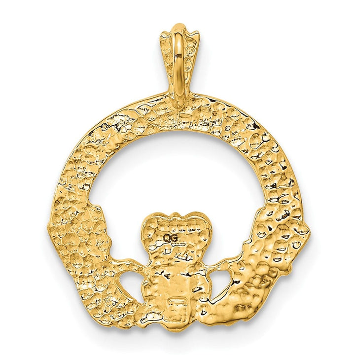 10K Yellow Gold Solid Polished Medium Claddagh Pendant