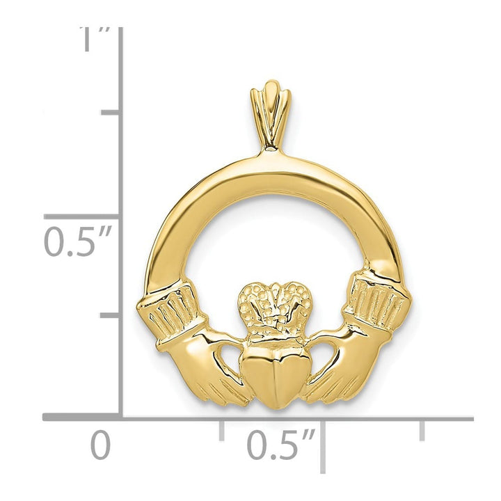 10K Yellow Gold Solid Polished Medium Claddagh Pendant