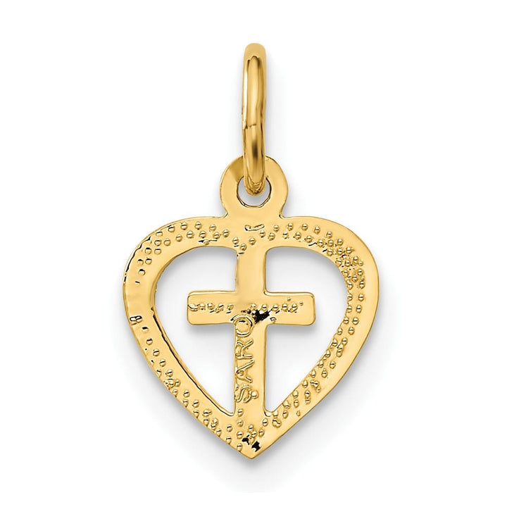 10K Yellow Gold Solid Polished Medium Cross in Heart Charm