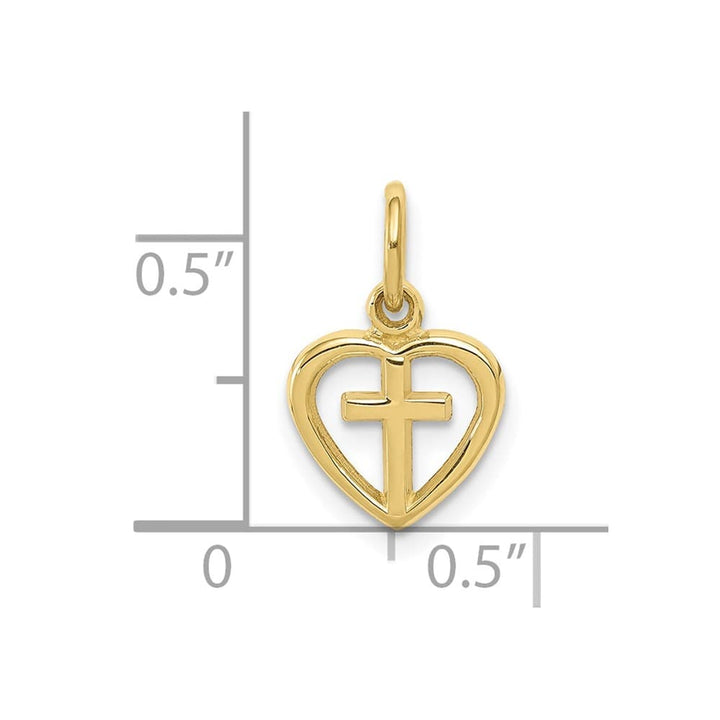 10K Yellow Gold Solid Polished Medium Cross in Heart Charm