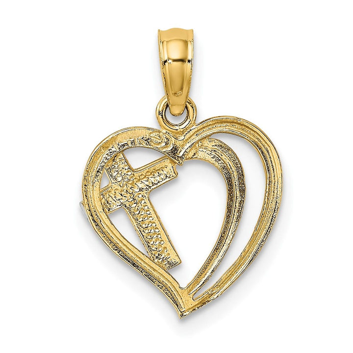 10K Yellow Gold Solid Polished Medium Cross in Heart Charm