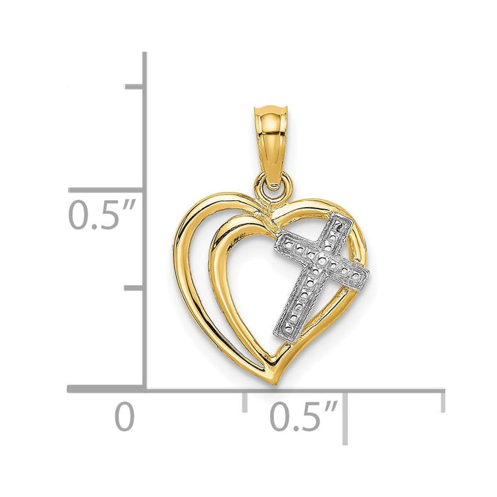 10K Yellow Gold Solid Polished Medium Cross in Heart Charm